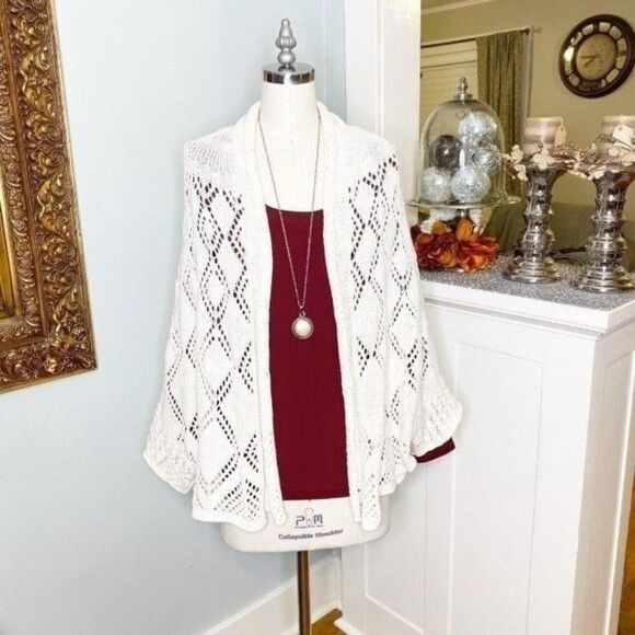 Anthropologie Angel of The North Cream Sweater Cardigan Diamond Print - Picture 3 of 10